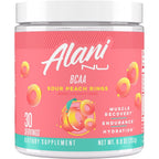 Alani Nu BCAA Sour Peach Ring front view powder container
