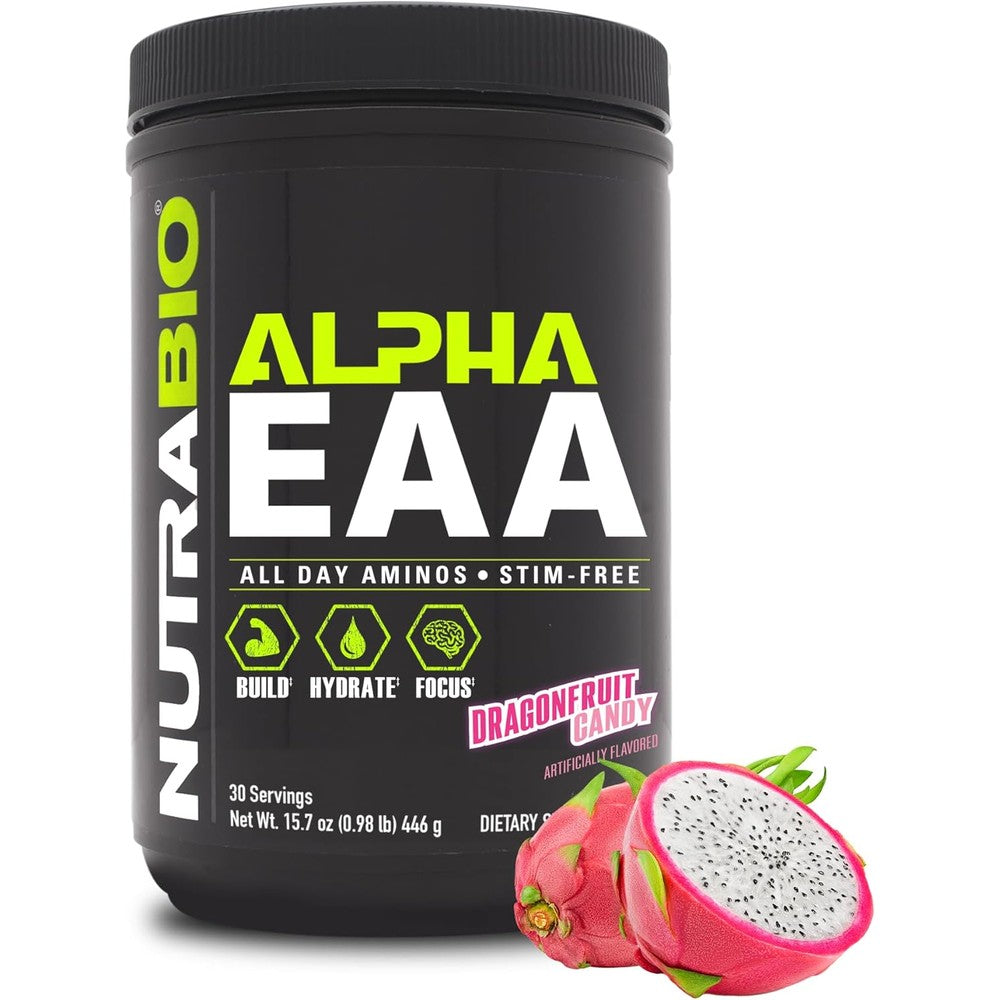 NutraBio Alpha EAA Dragon Fruit Candy front view supplement jar