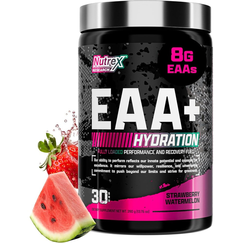 Nutrex Research EAA Hydration strawberry watermelon front view container