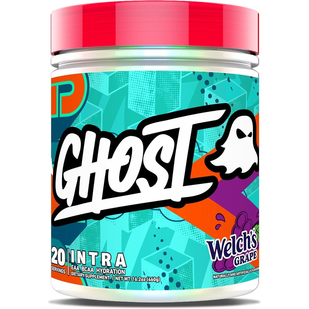Ghost Intra Workout Powder Welch's Grape front view tub