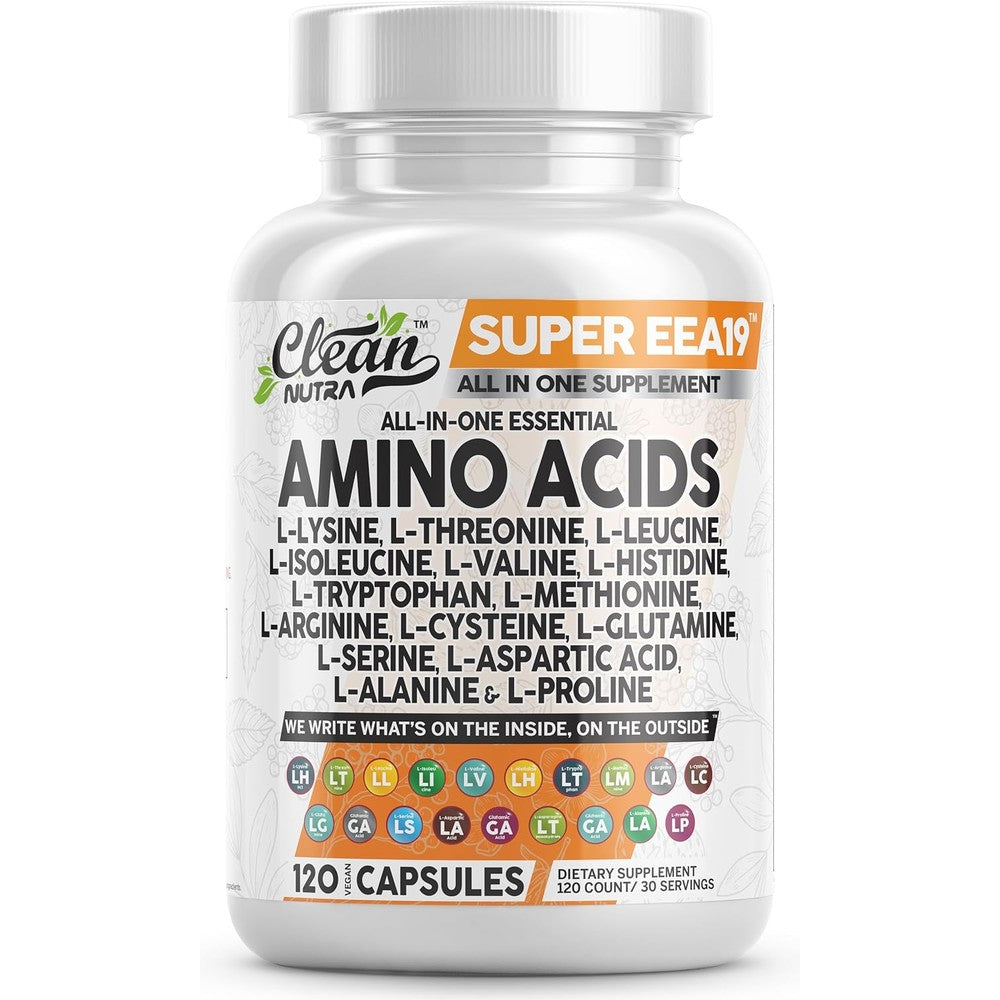 Clean Nutraceuticals Super EAA19 amino acid supplement front view bottle