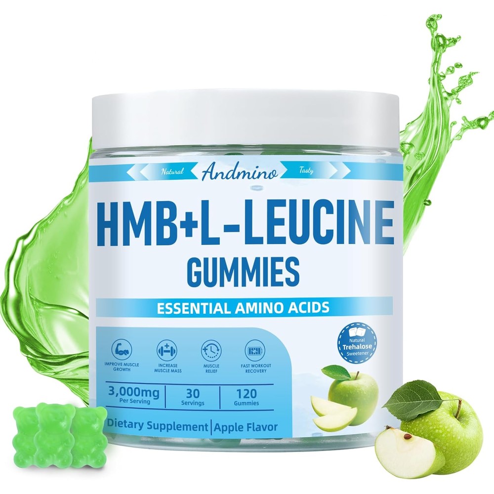 Andmino HMB and L-Leucine Gummies front view bottle packaging