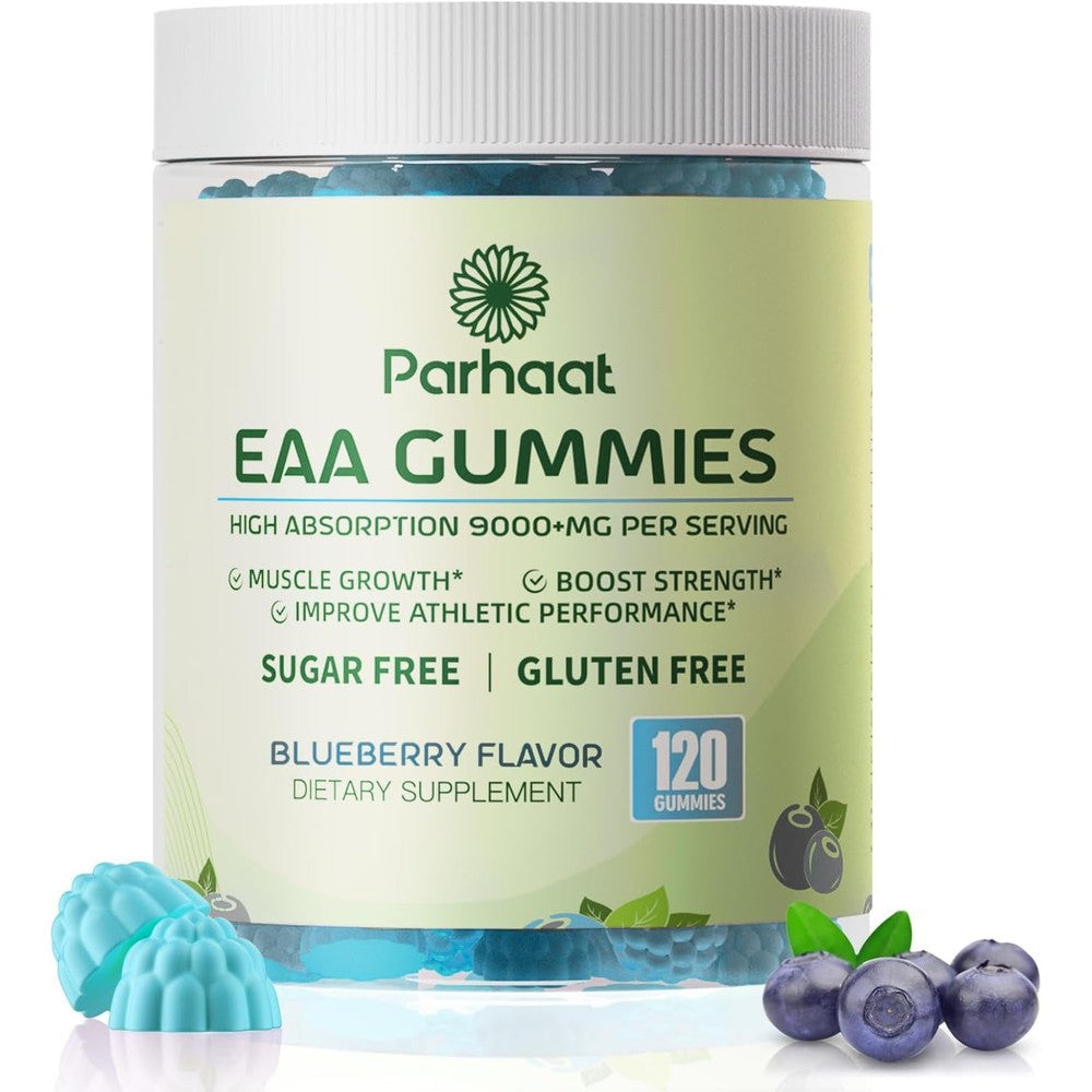 Yuulai Biyode Parhaat Eaa Gummies front view showing blueberry flavor and 120 count bottle.