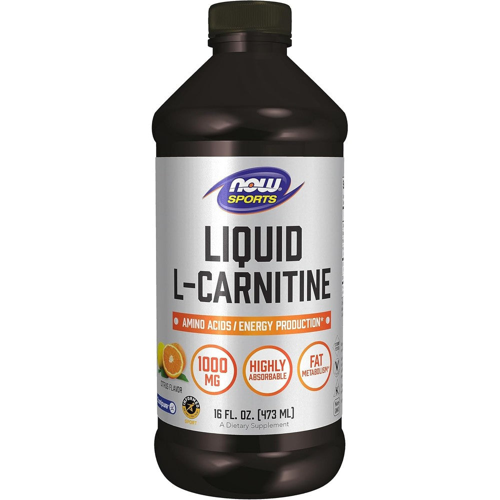 NOW Foods Liquid L-Carnitine 1000 mg front view bottle for sports nutrition
