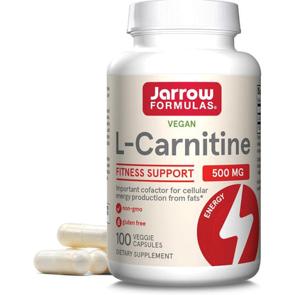 Jarrow Formulas L Carnitine 500mg front view bottle for cellular energy metabolism