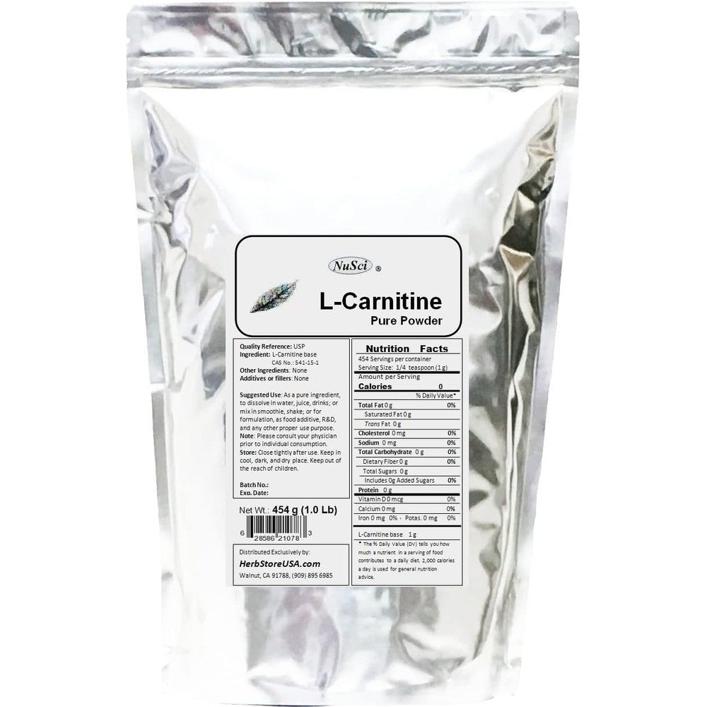 NuSci L-Carnitine Pure Powder 454g front view packaging