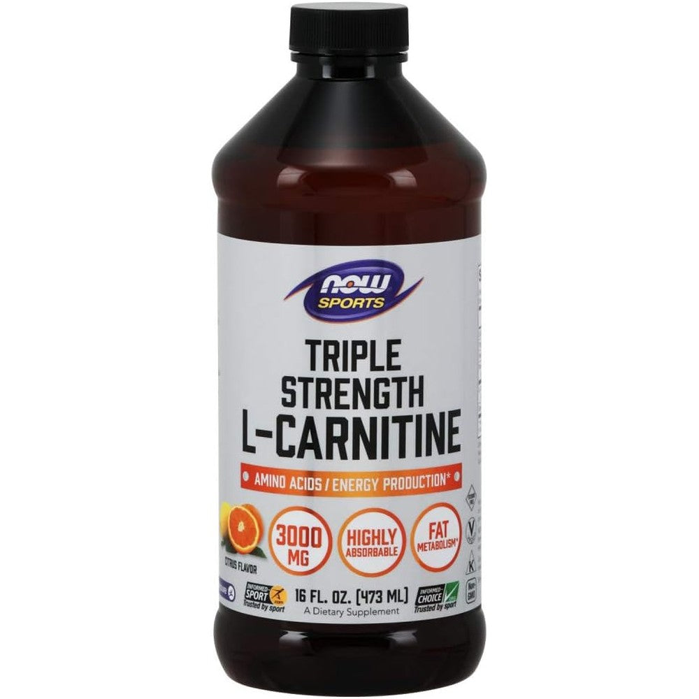 Now Sports Triple Strength Liquid L-Carnitine citrus front view bottle