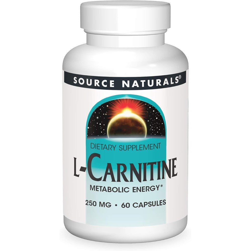 Source Naturals L-Carnitine 250 mg 60 Capsules front view dietary supplement bottle