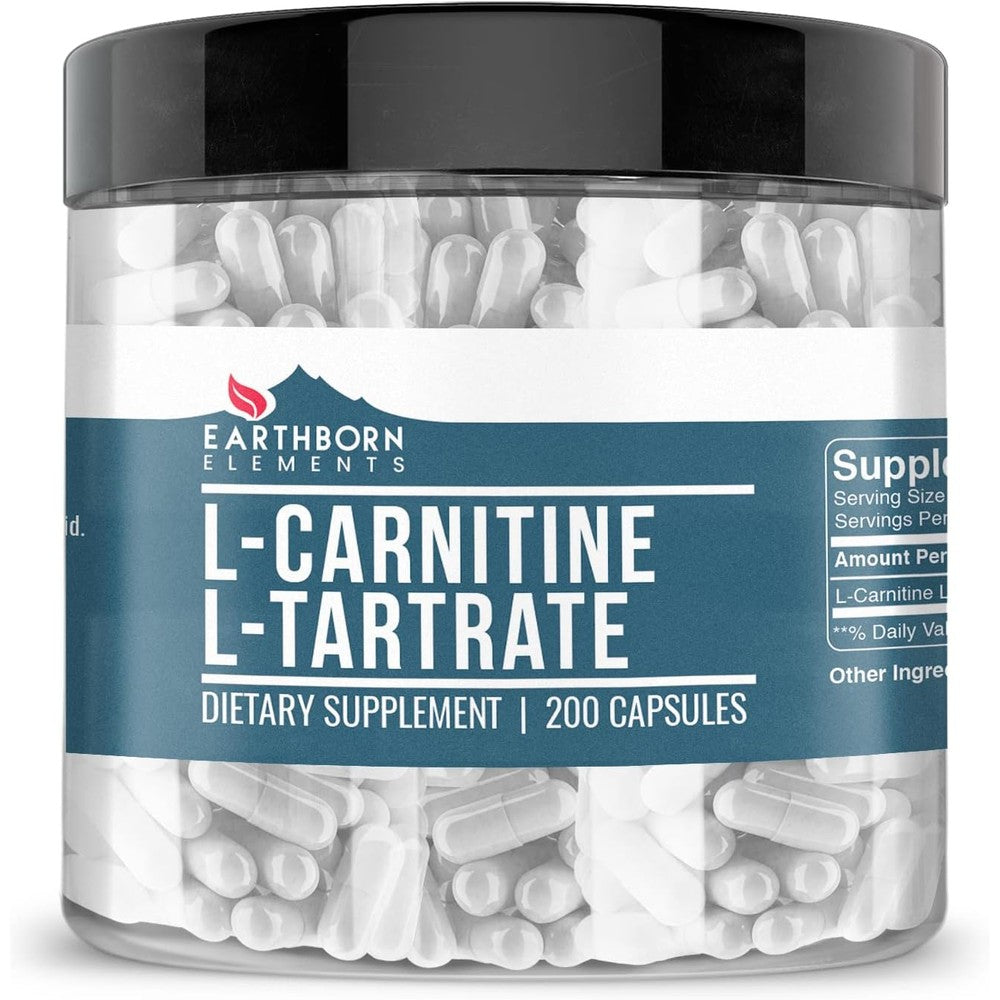 Earthborn Elements L-Carnitine Tartrate front view showing 200 capsules bottle