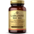 Solgar L-Arginine 500 Milligrams Vegetable Capsules front view bottle packaging