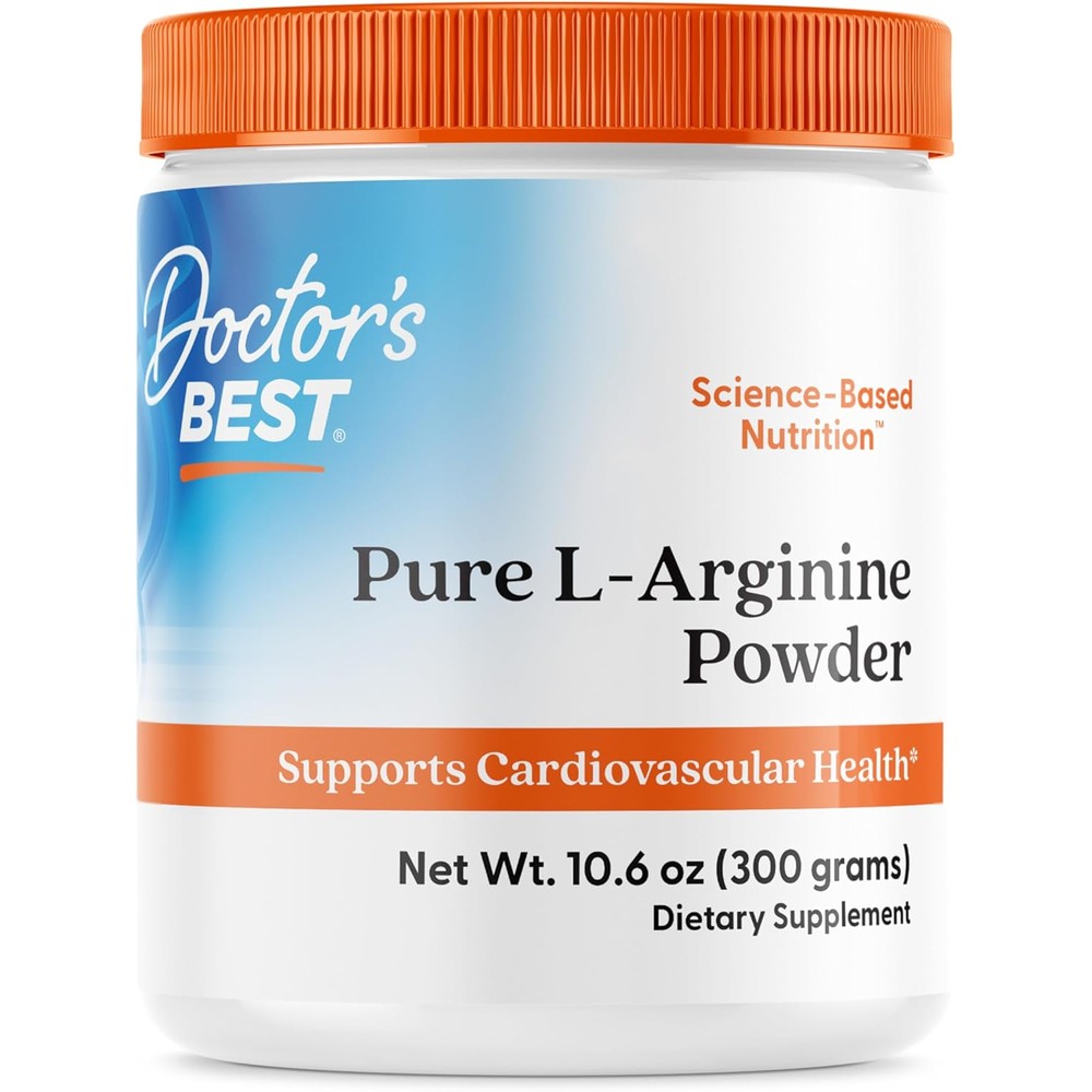 Doctor's Best L Arginine Powder front view container showing 300 grams weight