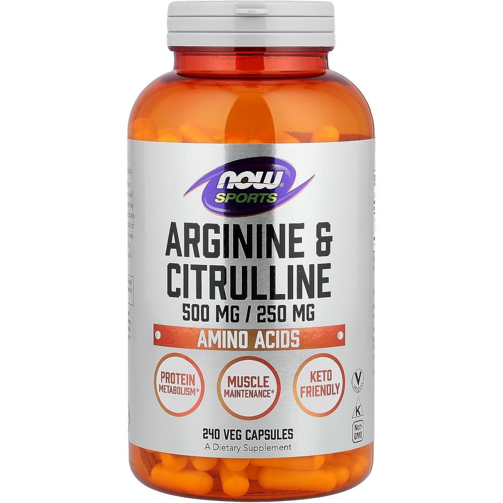 Now Foods Sports Arginine and Citrulline supplement front view