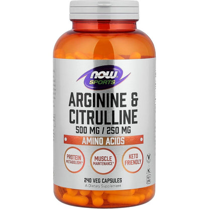 Now Foods Sports Arginine and Citrulline supplement front view
