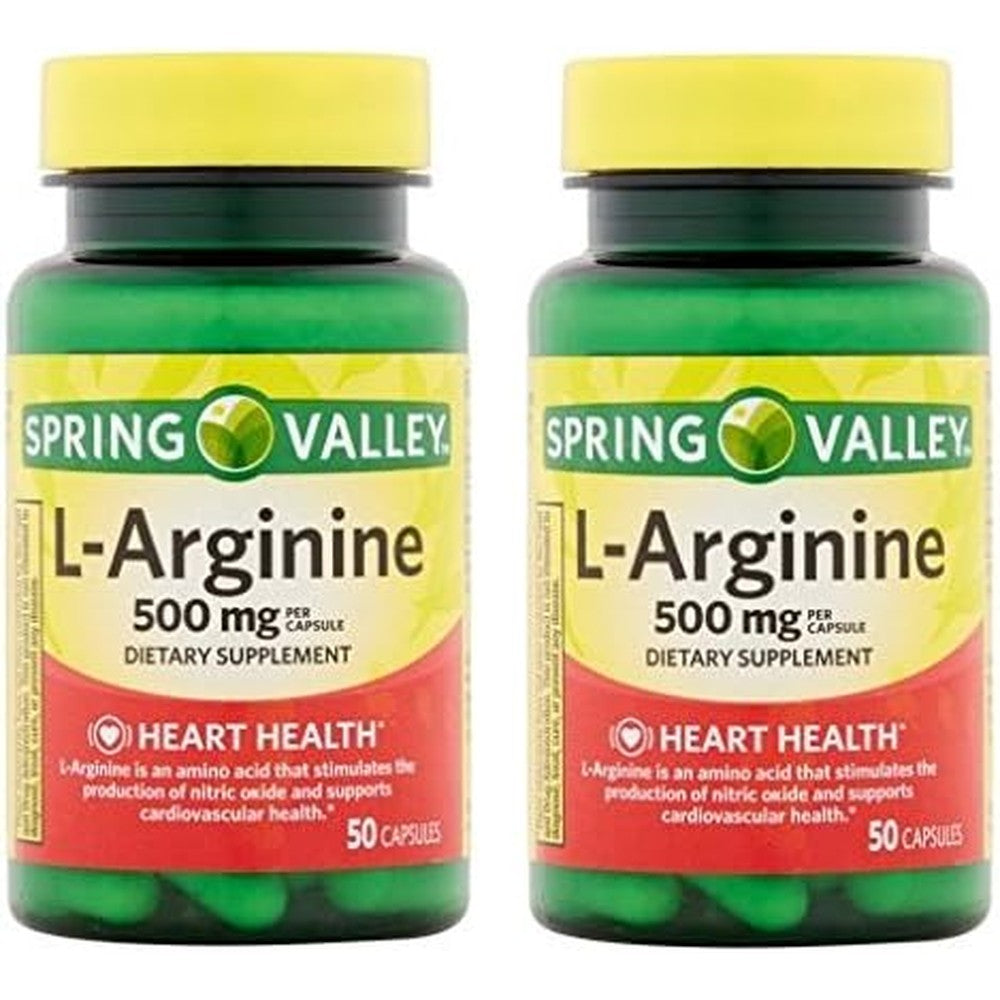 Spring Valley L-Arginine 500mg capsules pack of 2 front view cardiovascular supplement