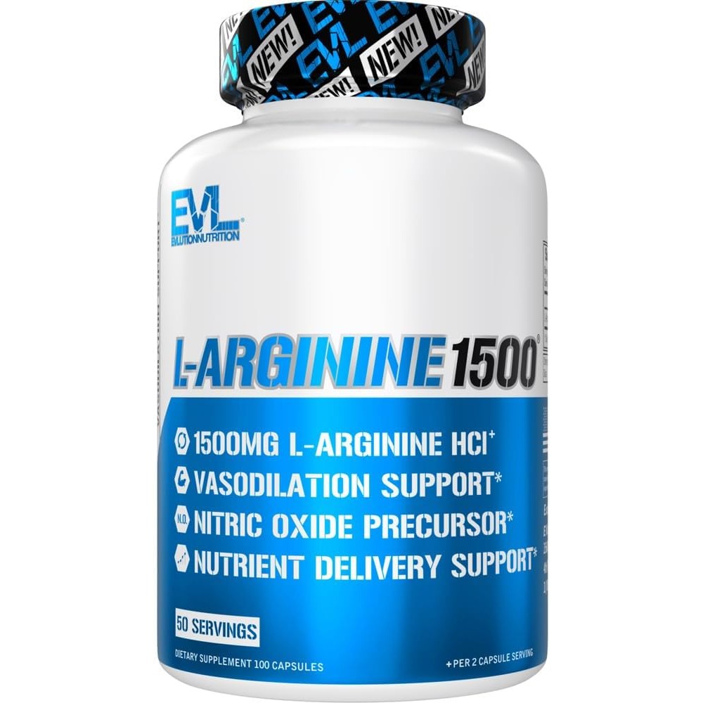 Evlution Nutrition L-Arginine 1500mg Nitric Oxide Booster front view