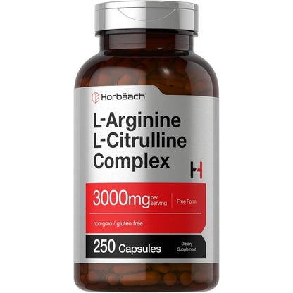 Horbäach L Arginine L Citrulline Complex 3000mg bottle front view showing 250 capsules