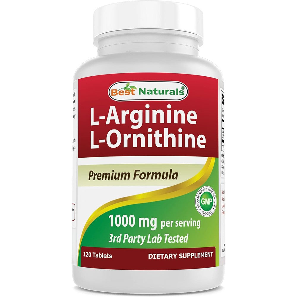 Best Naturals L-Arginine L-Ornithine 1000mg bottle front view