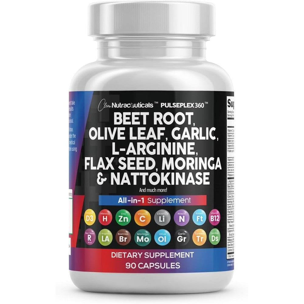 Clean Nutraceuticals Pulseplex 360 Beet Root Capsules front view showing product packaging and branding.