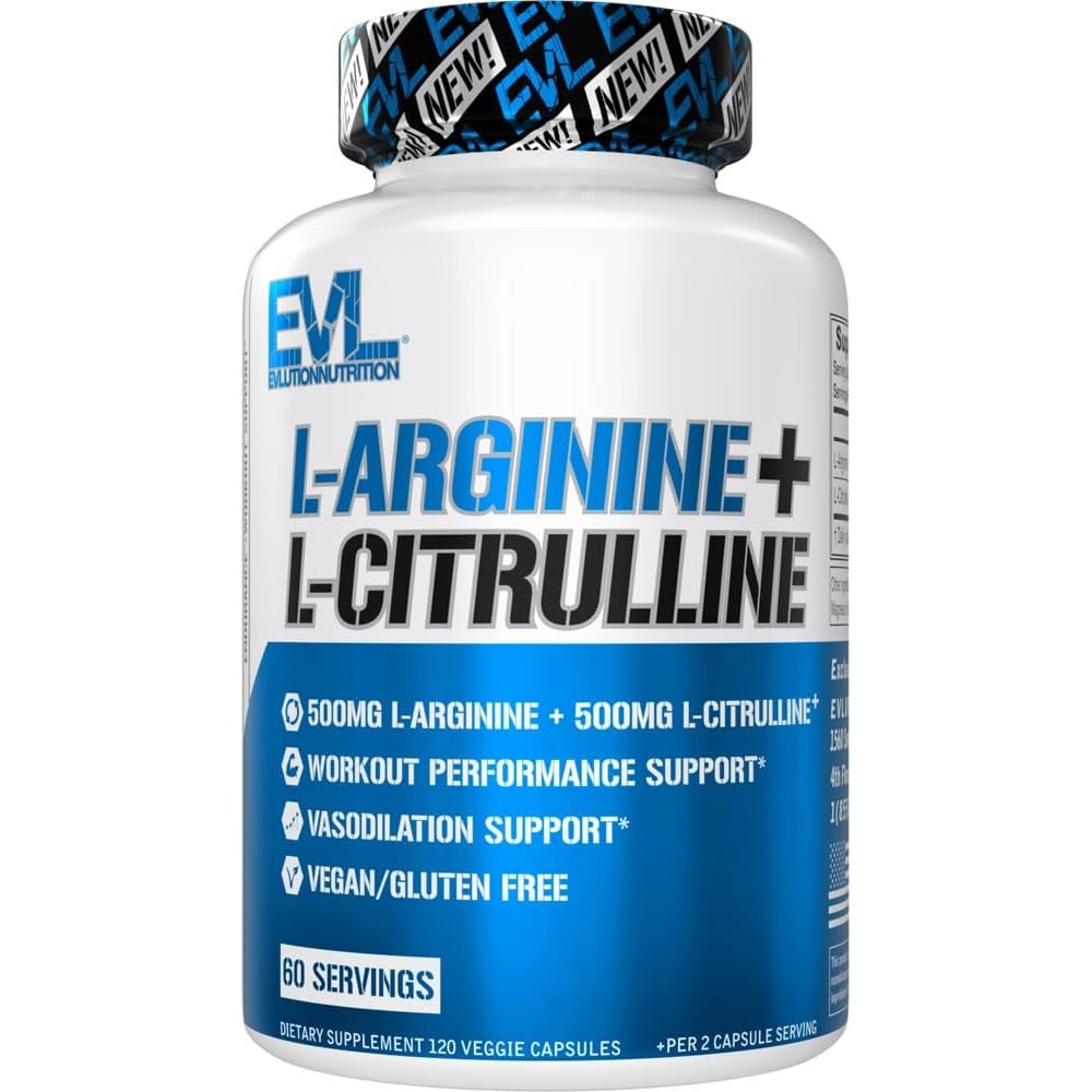 Evlution Nutrition L-Arginine and L-Citrulline front view bottle