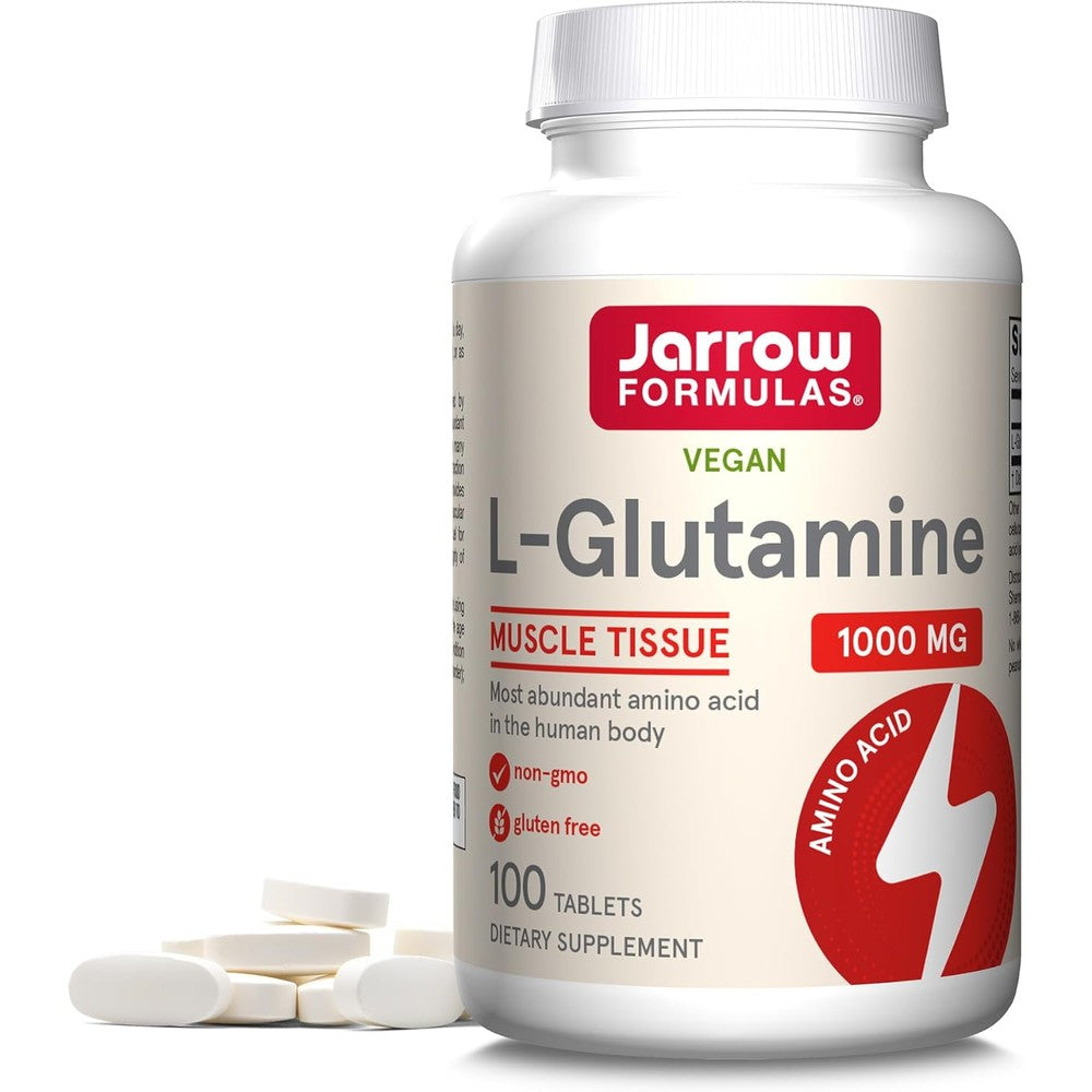 Jarrow Formulas L-Glutamine 1000mg 100 Tablets front view bottle for muscle recovery