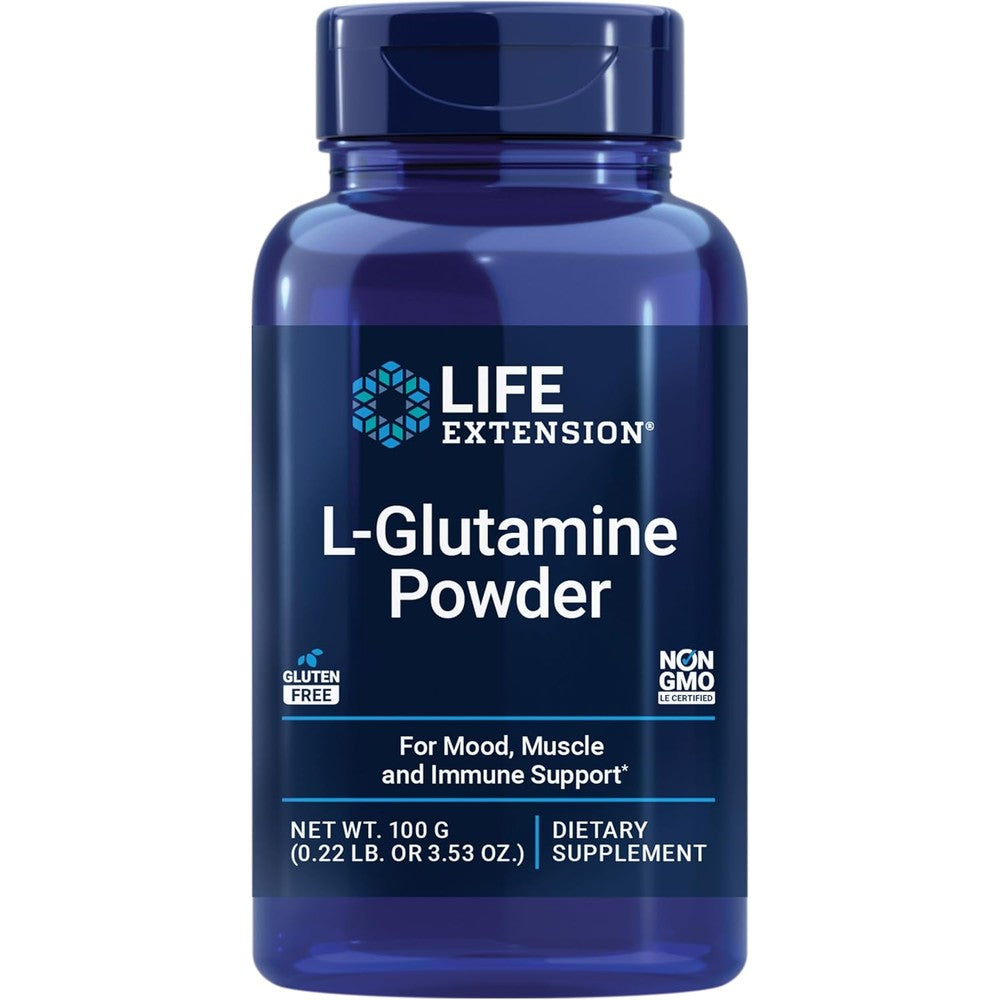 Life Extension L-Glutamine Powder front view supplement container