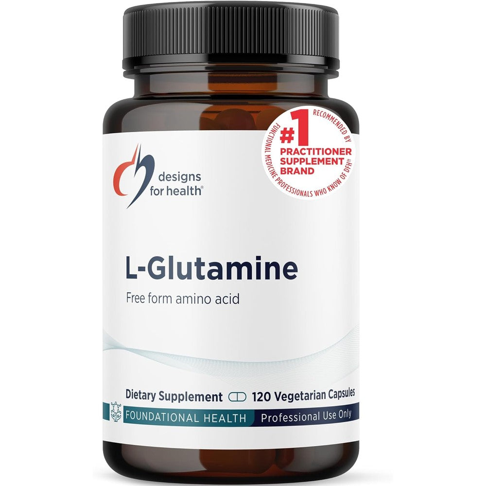 Designs For Health L-Glutamine capsules front view bottle packaging