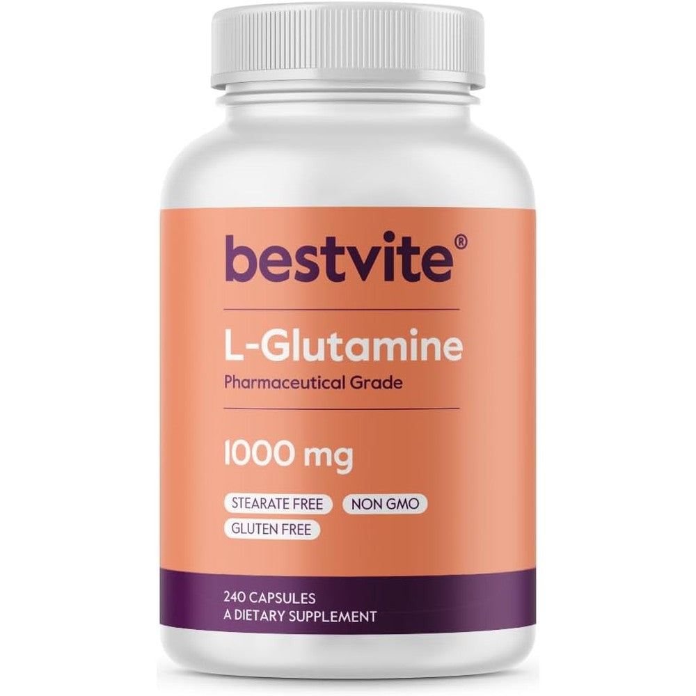 Bestvite L-Glutamine 1000mg capsules front view supplement bottle