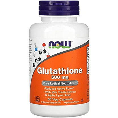 NOW Foods Glutathione Cellular Antioxidant 500 mg 60 vegetarian capsules bottle front view showing product labels