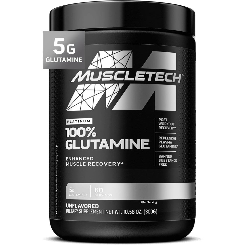MuscleTech Platinum 100 Percent L-Glutamine powder jar front view