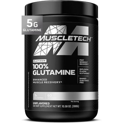 MuscleTech Platinum 100 Percent L-Glutamine powder jar front view