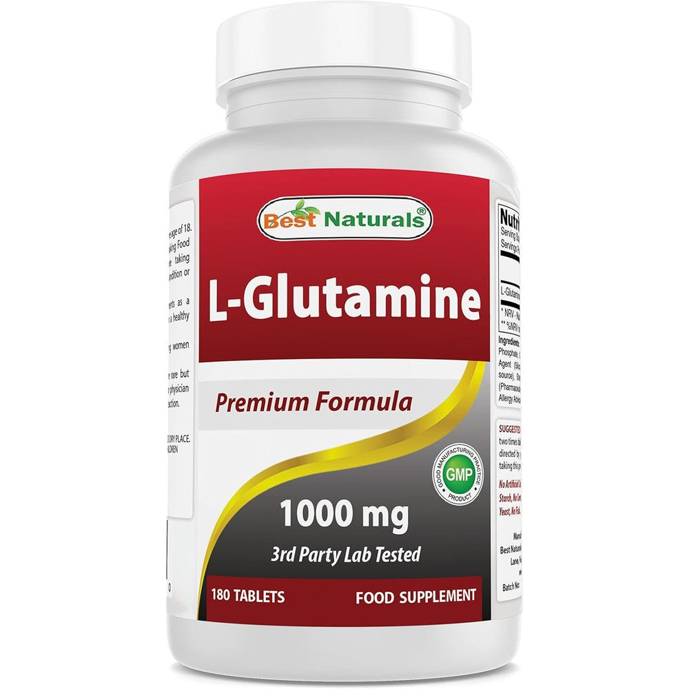 Best Naturals L-Glutamine 1000mg 180 Tablets front view bottle supplement