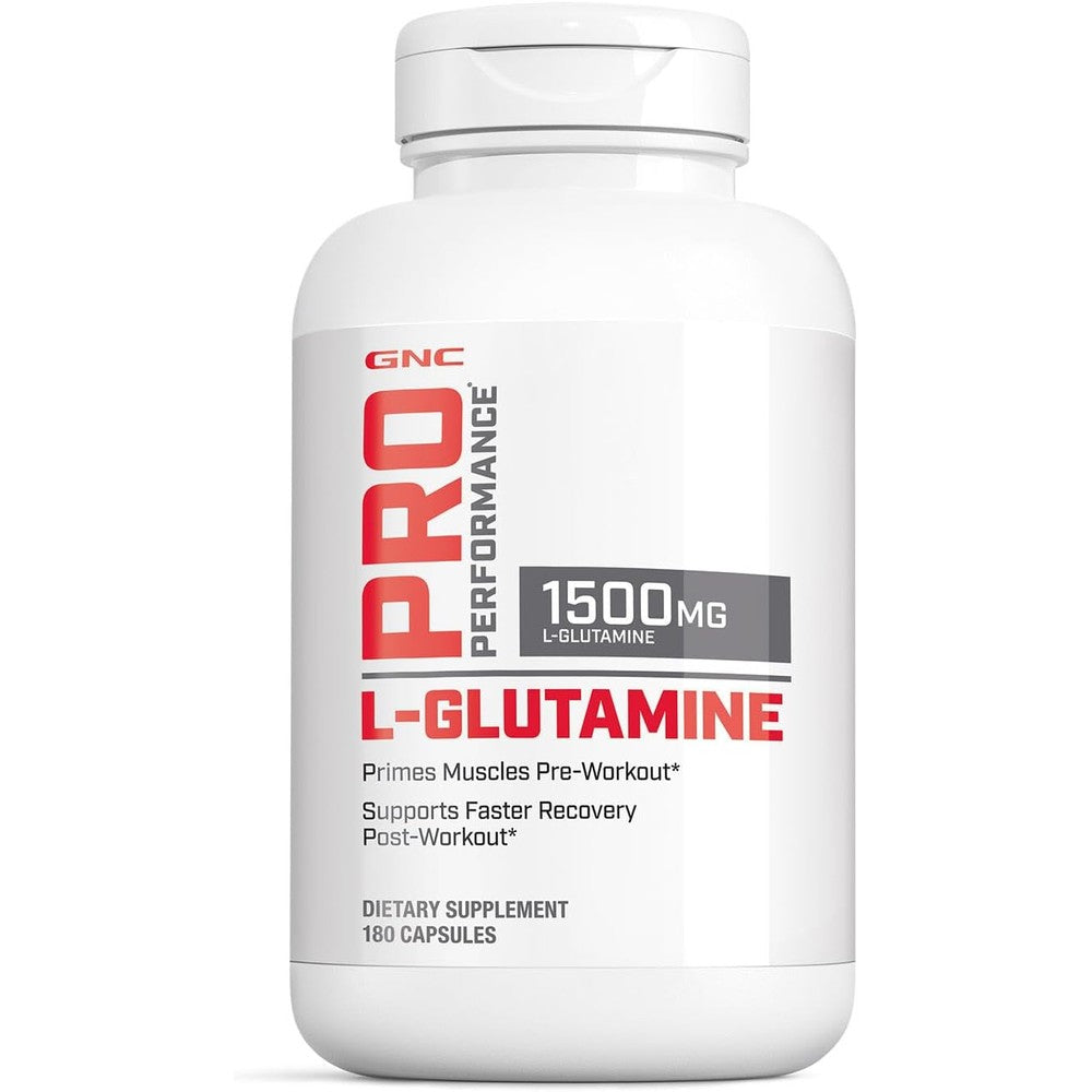 Gnc Pro Performance L Glutamine 1500mg 180 Capsules front view bottle