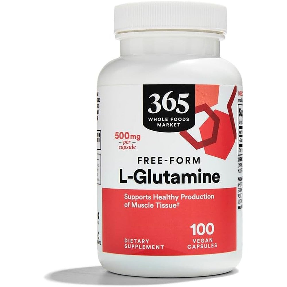 365 by Whole Foods Market L-Glutamine 500mg 100 count front view of bottle