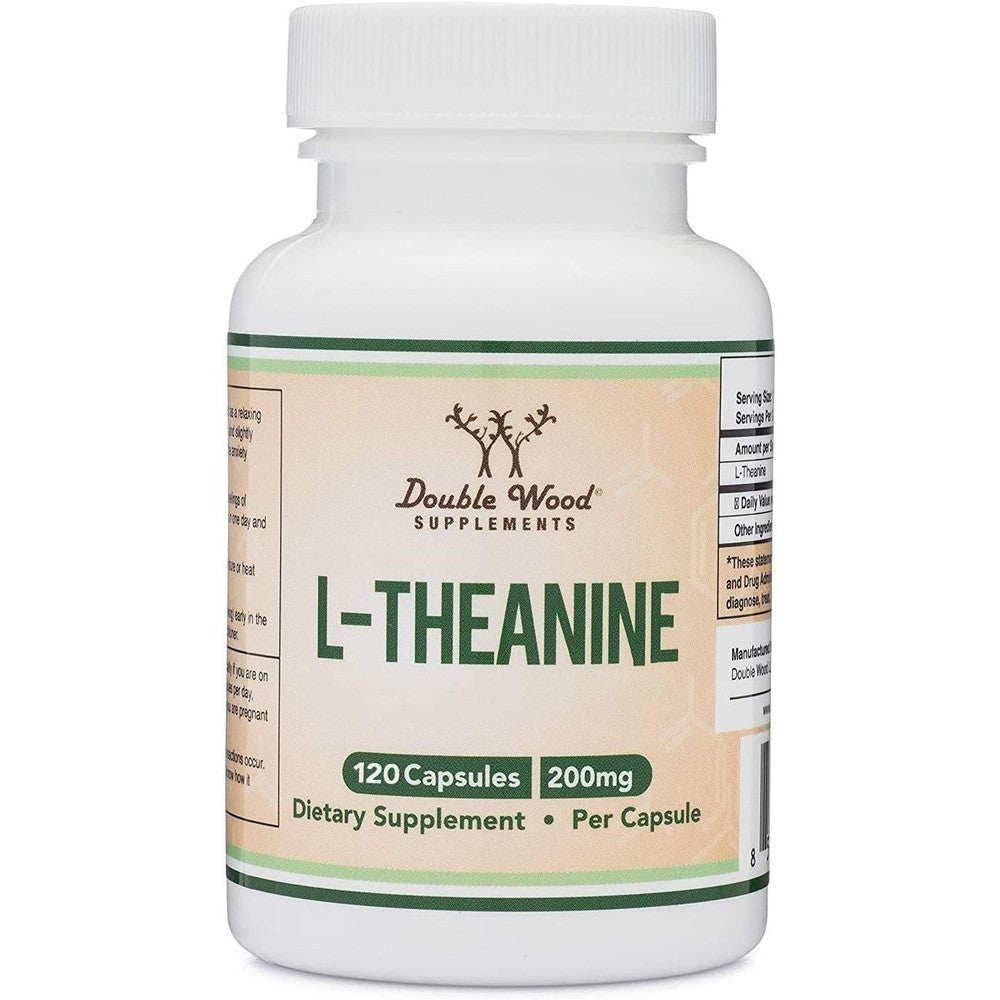 Double Wood Supplements L-Theanine 200mg front bottle view