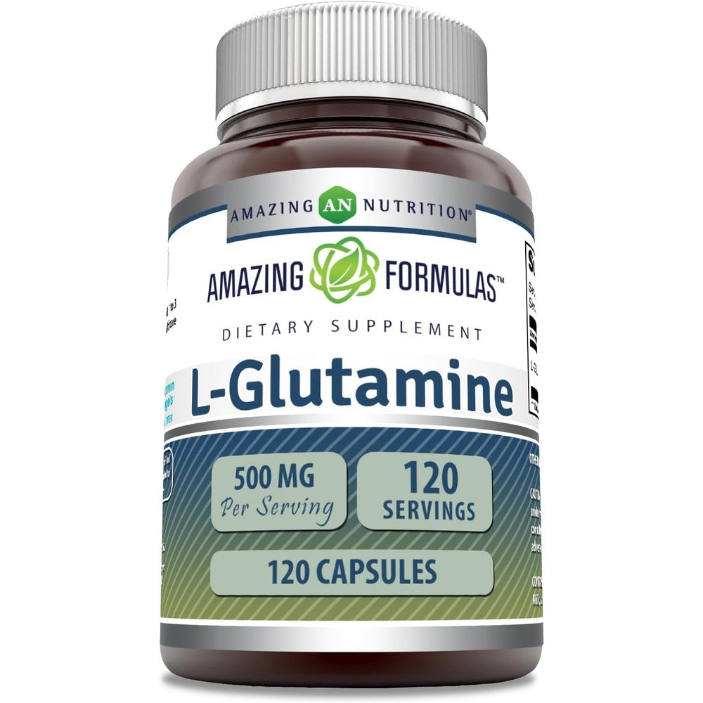 Amazing Nutrition L-Glutamine 500 Milligrams capsules bottle front view supplement
