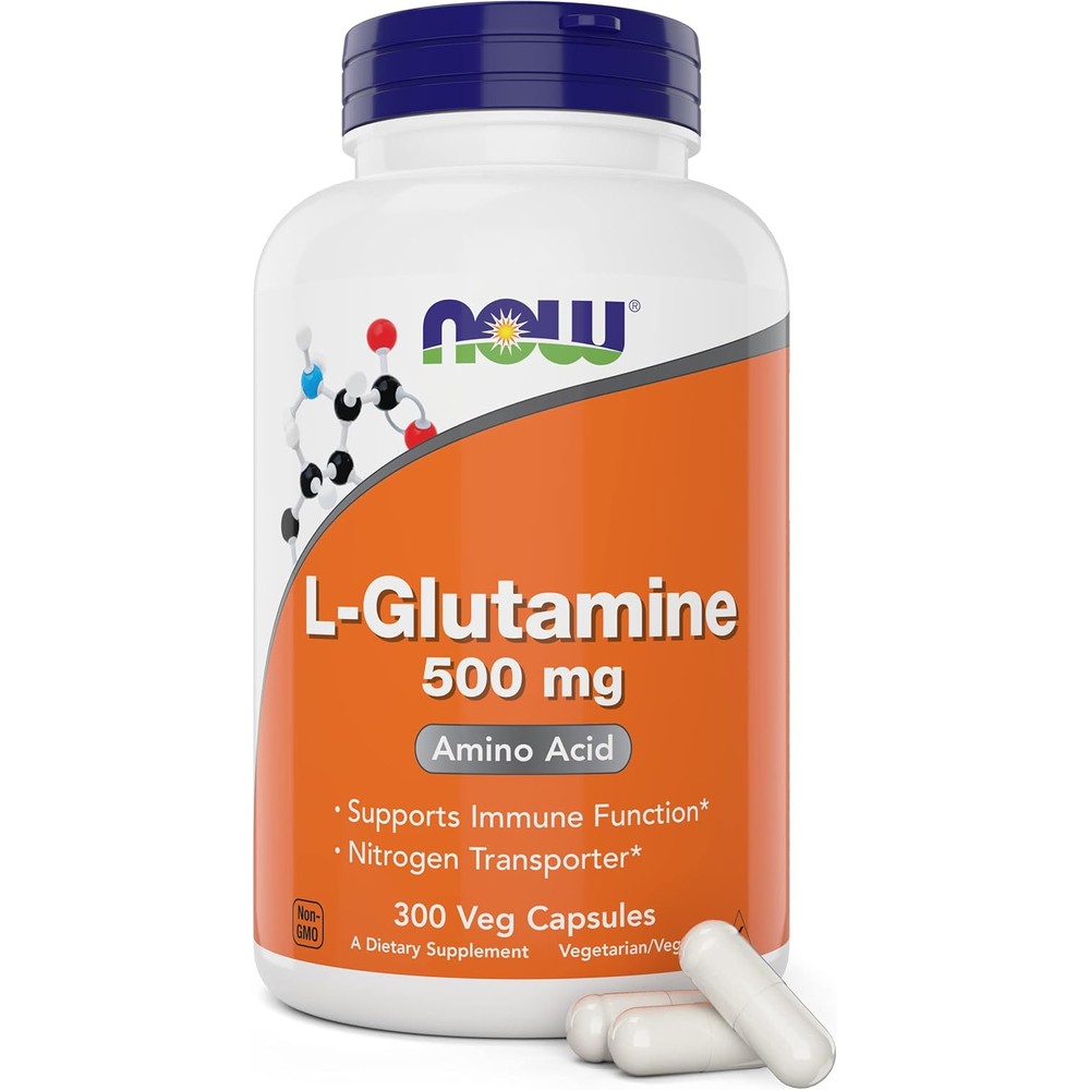 Now Foods L-Glutamine 500mg 300 Veg Capsules front view