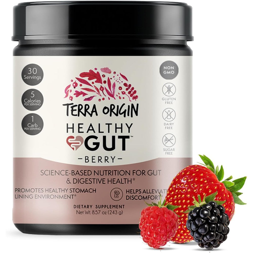 Terra Origin Healthy Gut Powder Berry Flavor front view