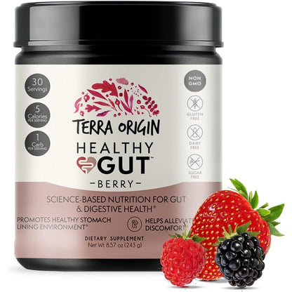 Terra Origin Healthy Gut Powder Berry Flavor front view