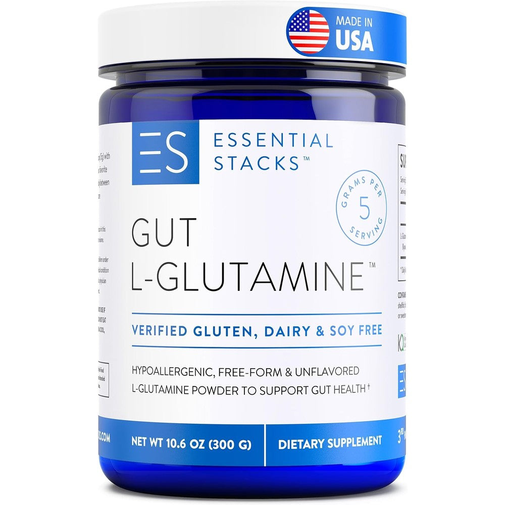 Essential Stacks Gut L-Glutamine Powder front view bottle