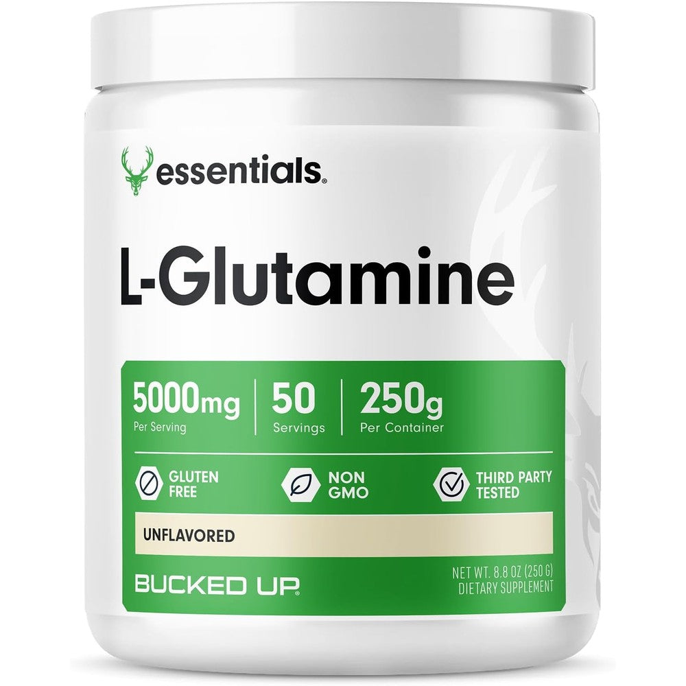 Bucked Up L Glutamine 5000mg powder supports muscle recovery and healthy immune system function.