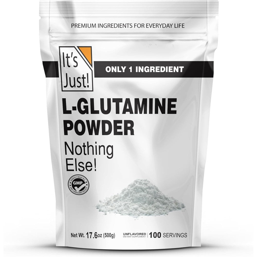 Its Just L-Glutamine Powder 500g front view packaging