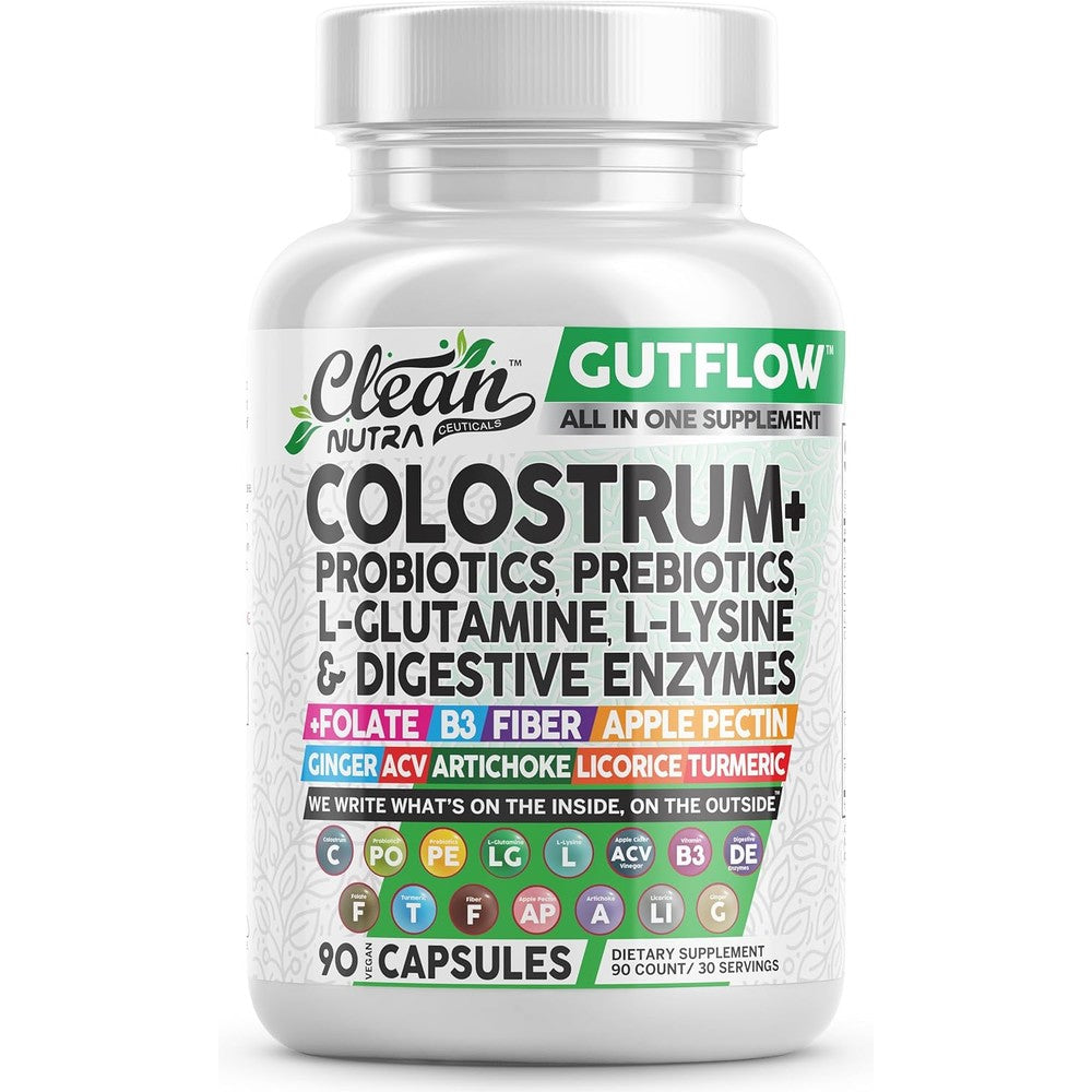 Clean Nutraceuticals Colostrum and Probiotics pills for daily gut health and immune support