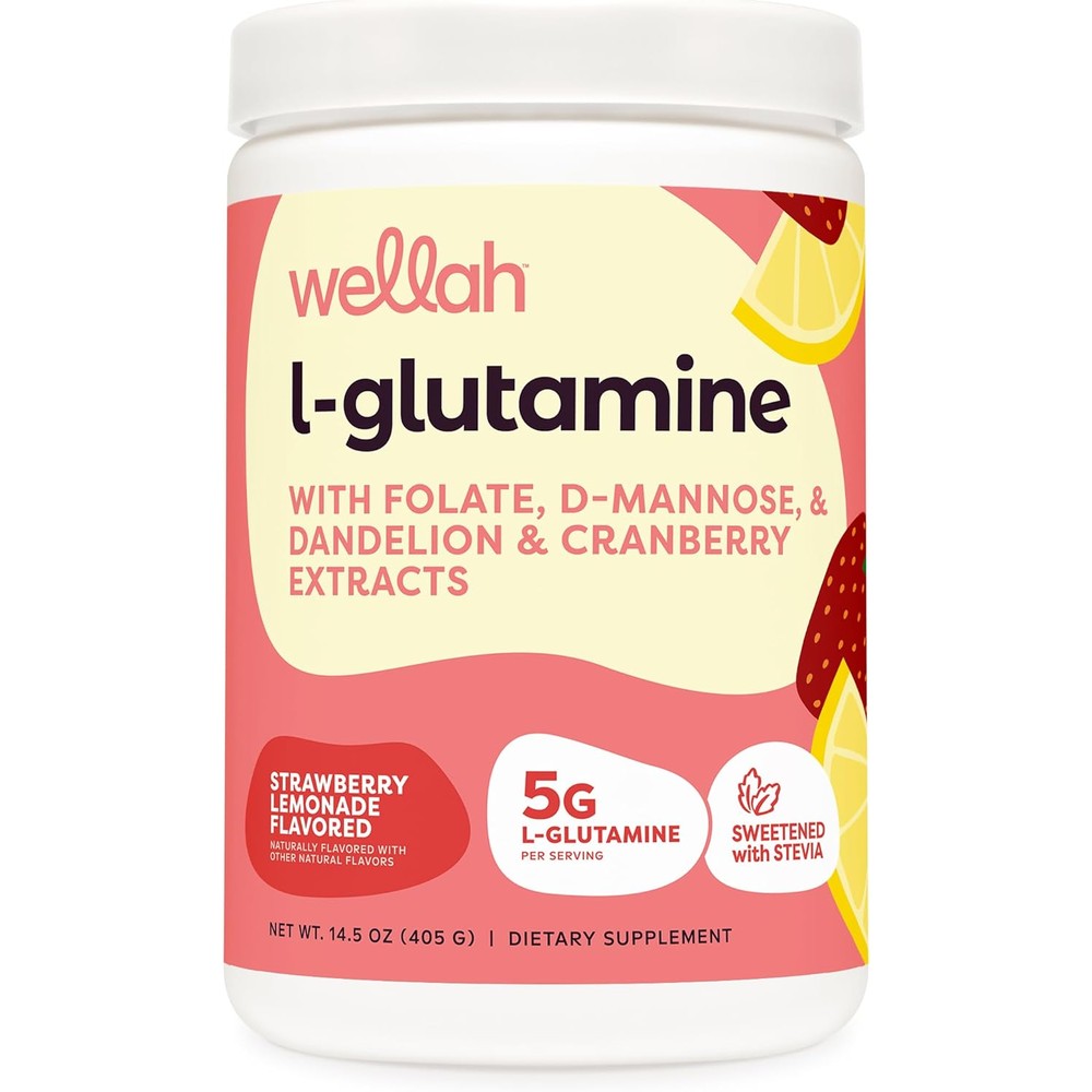 Wellah L-Glutamine Strawberry Lemonade front view jar