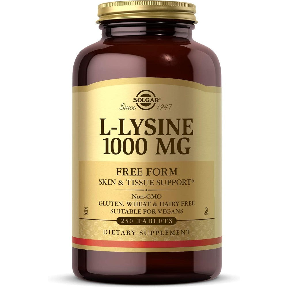 Solgar L-Lysine 1000 mg 250 Tablets front bottle view