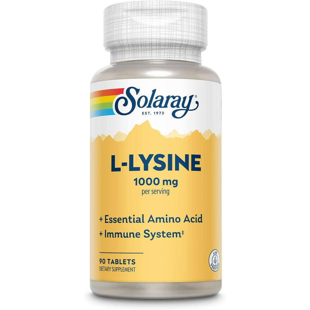 Solaray L-Lysine 1000mg immune support supplement bottle front view