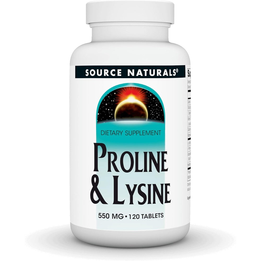 Source Naturals Proline and Lysine 550mg bottle front view