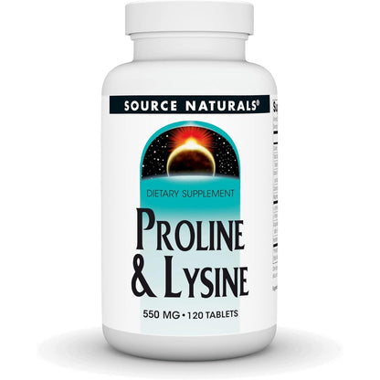 Source Naturals Proline and Lysine 550mg bottle front view