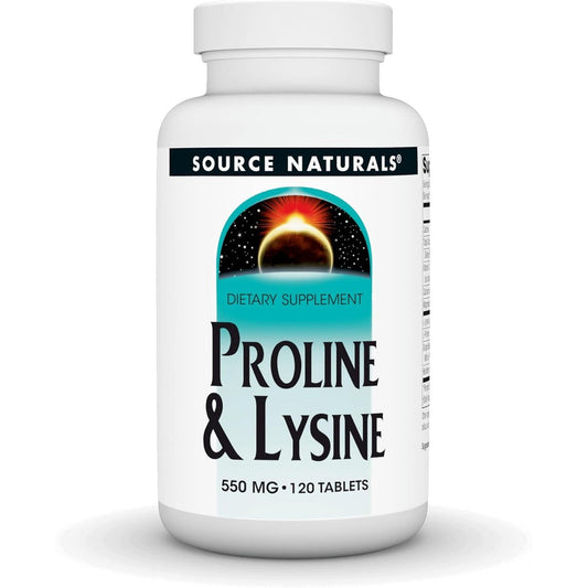Source Naturals Proline and Lysine 550mg bottle front view