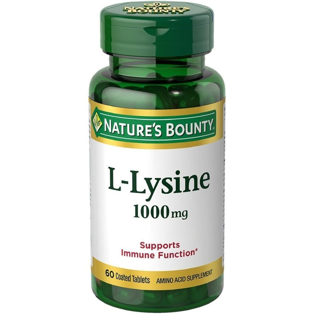 Nature's Bounty L-Lysine 1000 mg front view bottle showing immune support benefits