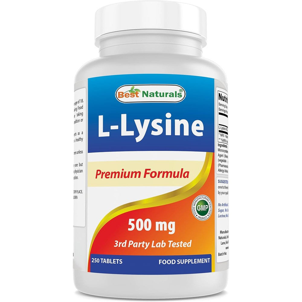 Best Naturals L-Lysine 500 mg 250 tablets front bottle view